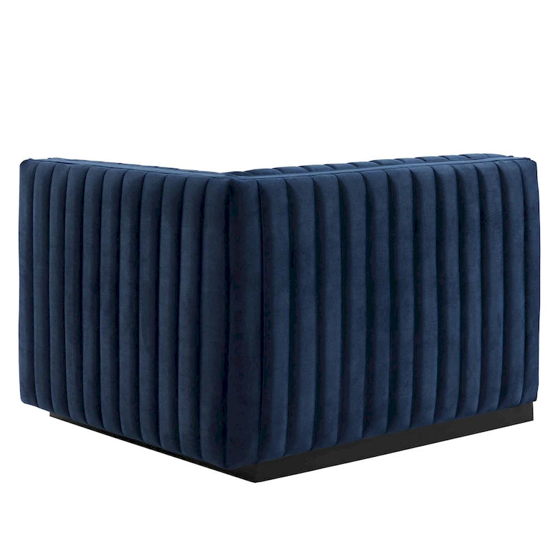 Black Channel Tufted Velvet 3-Seater Sofa, 4-Piece
