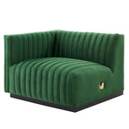 Black Channel Tufted Velvet 3-Seater Sofa, 4-Piece