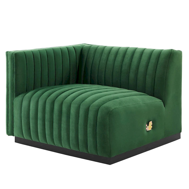 Black Channel Tufted Velvet 3-Seater Sofa, 4-Piece