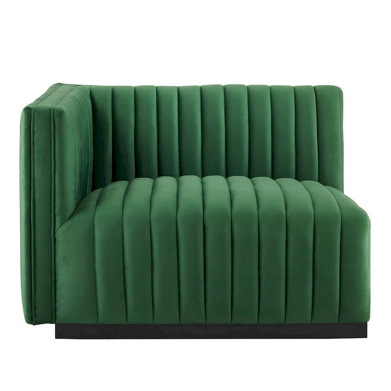 Black Channel Tufted Velvet 3-Seater Sofa, 4-Piece