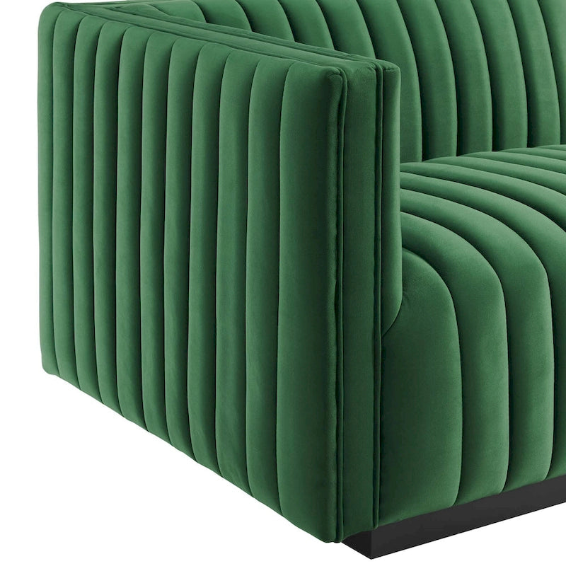 Black Channel Tufted Velvet 3-Seater Sofa, 4-Piece