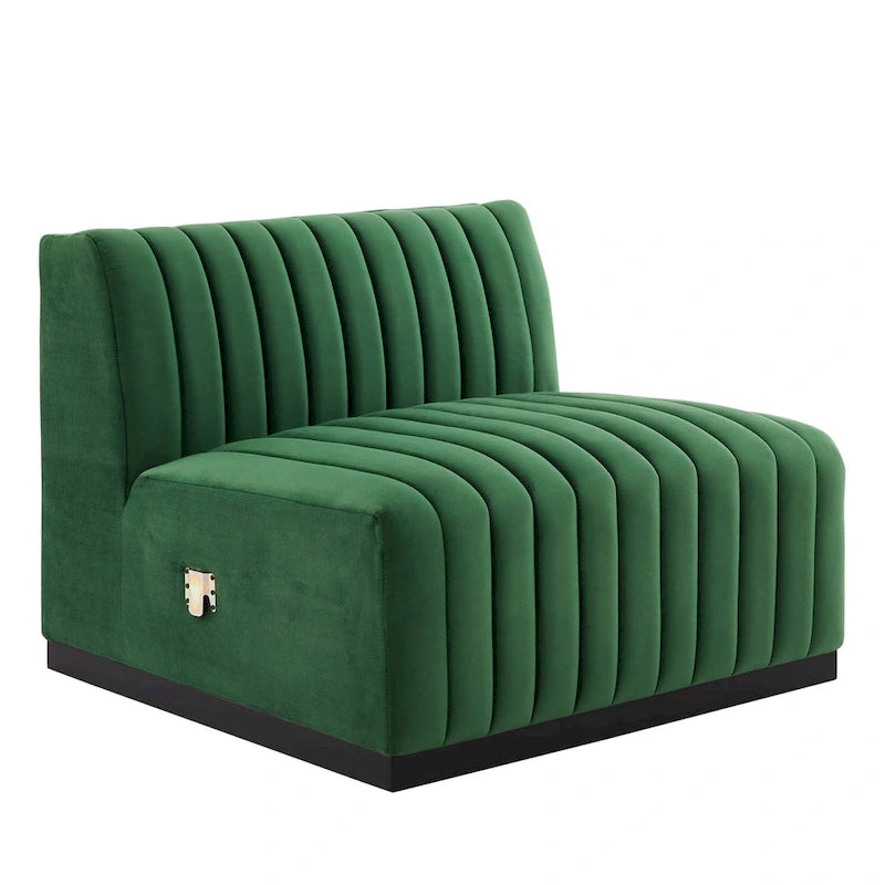 Black Channel Tufted Velvet 3-Seater Sofa, 4-Piece
