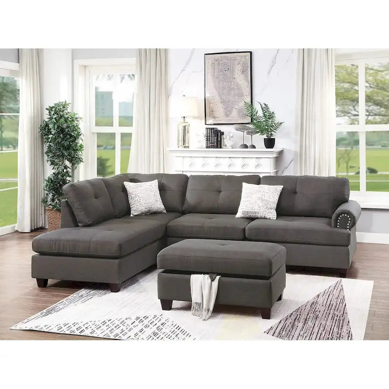 Blue Grey / Ash Black / Mocha 3-Seat Reversible Sectional Sofa Set
