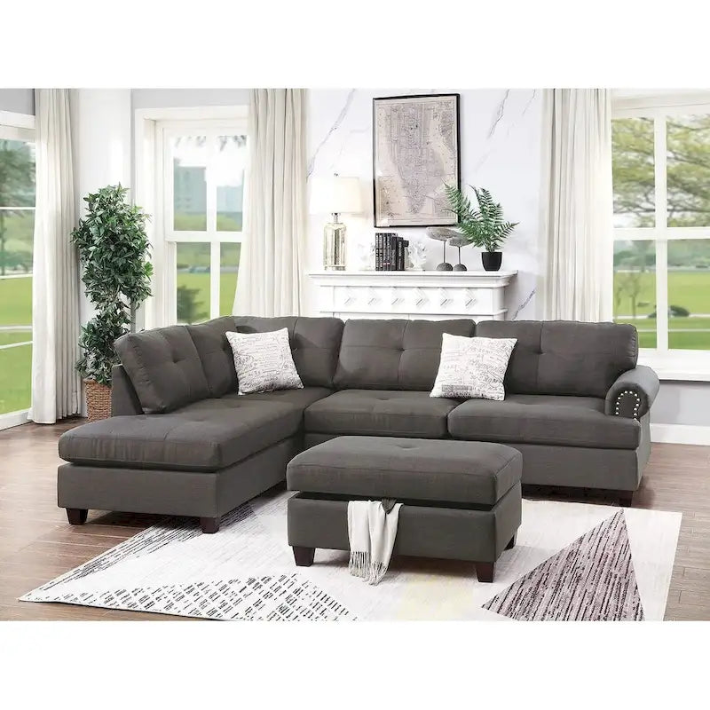 Blue Grey / Ash Black / Mocha 3-Seat Reversible Sectional Sofa Set