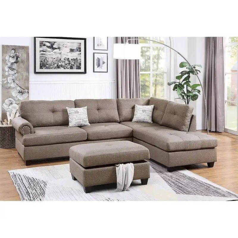 Blue Grey / Ash Black / Mocha 3-Seat Reversible Sectional Sofa Set