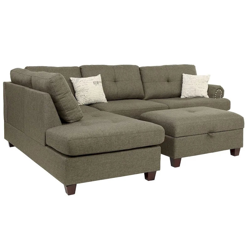 Blue Grey / Ash Black / Mocha 3-Seat Reversible Sectional Sofa Set