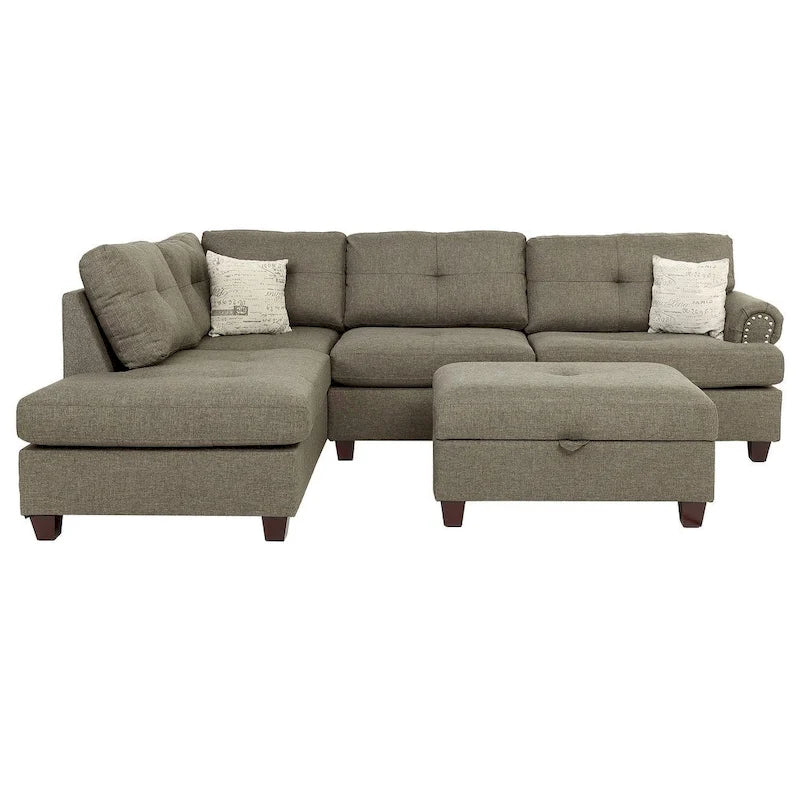 Blue Grey / Ash Black / Mocha 3-Seat Reversible Sectional Sofa Set