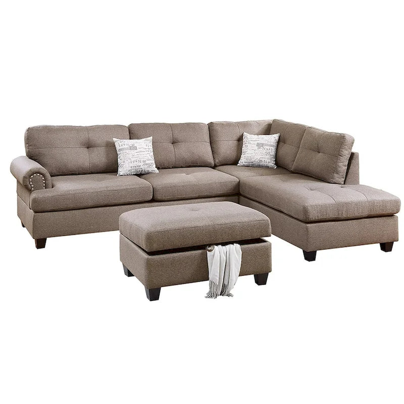 Blue Grey / Ash Black / Mocha 3-Seat Reversible Sectional Sofa Set