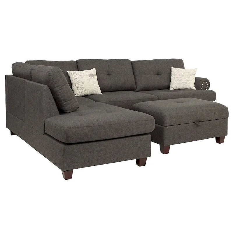 Blue Grey / Ash Black / Mocha 3-Seat Reversible Sectional Sofa Set