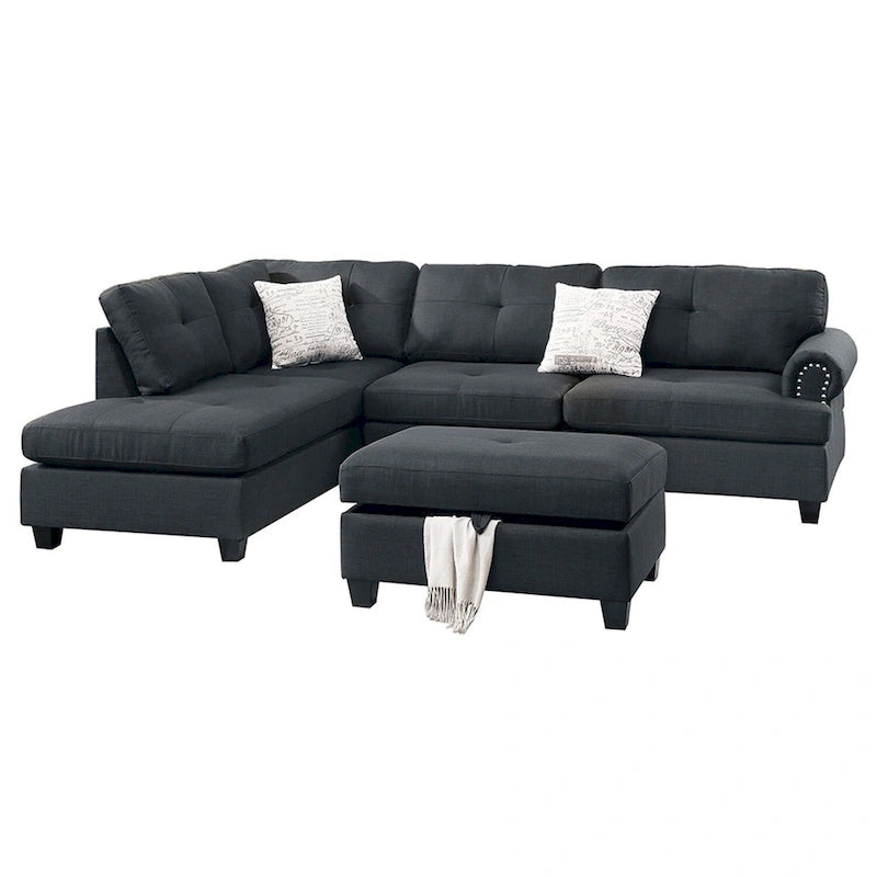 Blue Grey / Ash Black / Mocha 3-Seat Reversible Sectional Sofa Set