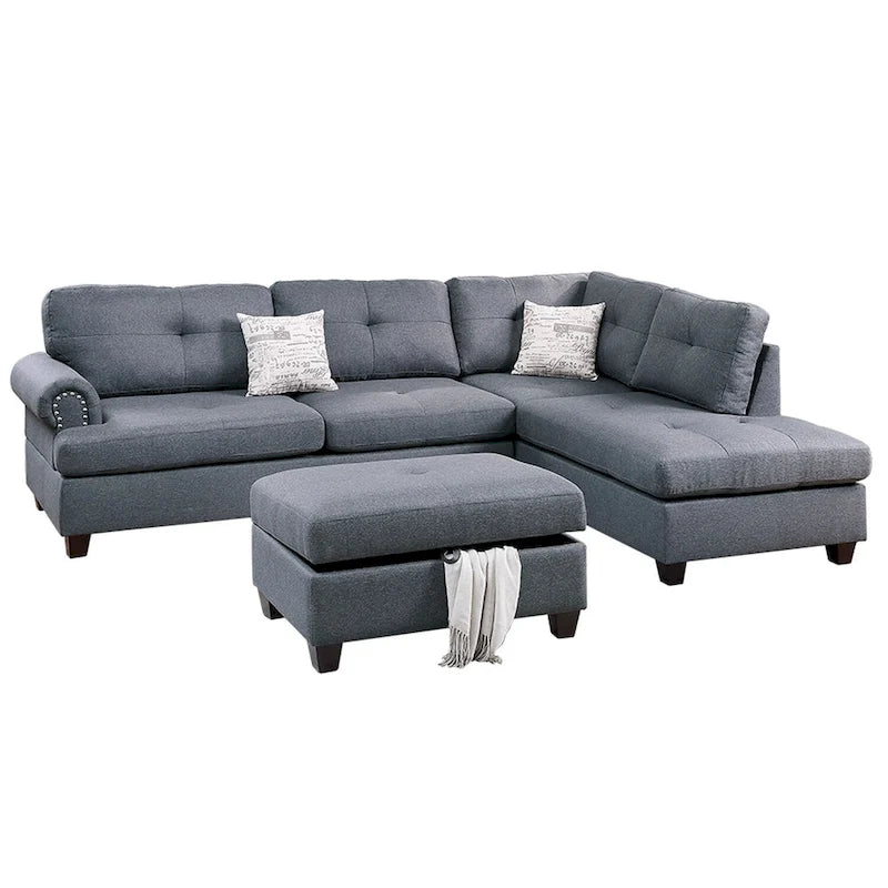 Blue Grey / Ash Black / Mocha 3-Seat Reversible Sectional Sofa Set