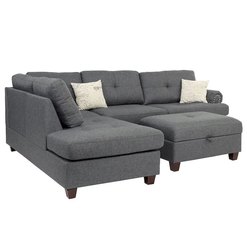 Blue Grey / Ash Black / Mocha 3-Seat Reversible Sectional Sofa Set