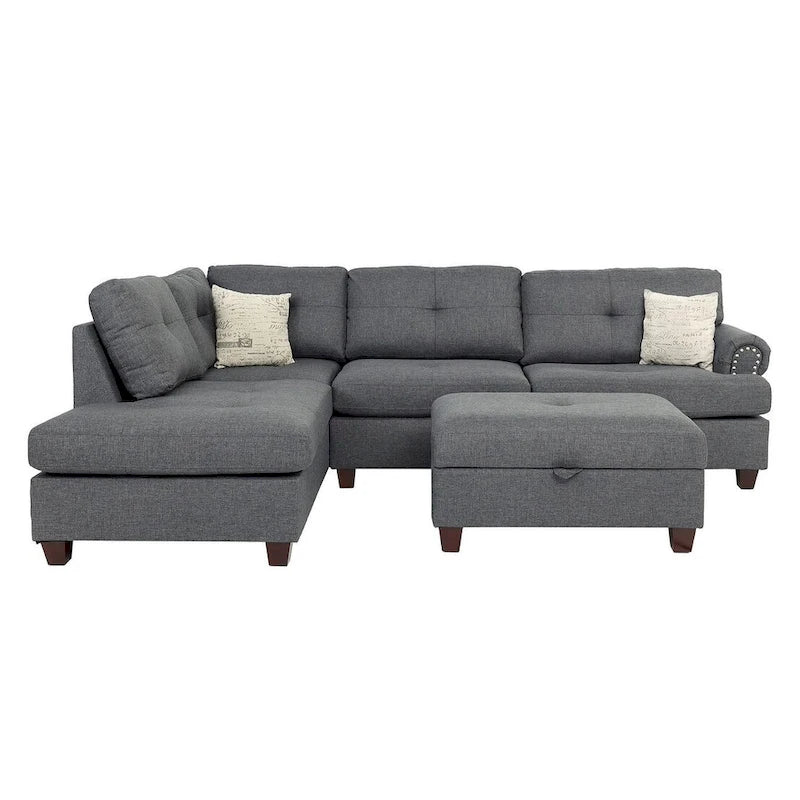 Blue Grey / Ash Black / Mocha 3-Seat Reversible Sectional Sofa Set