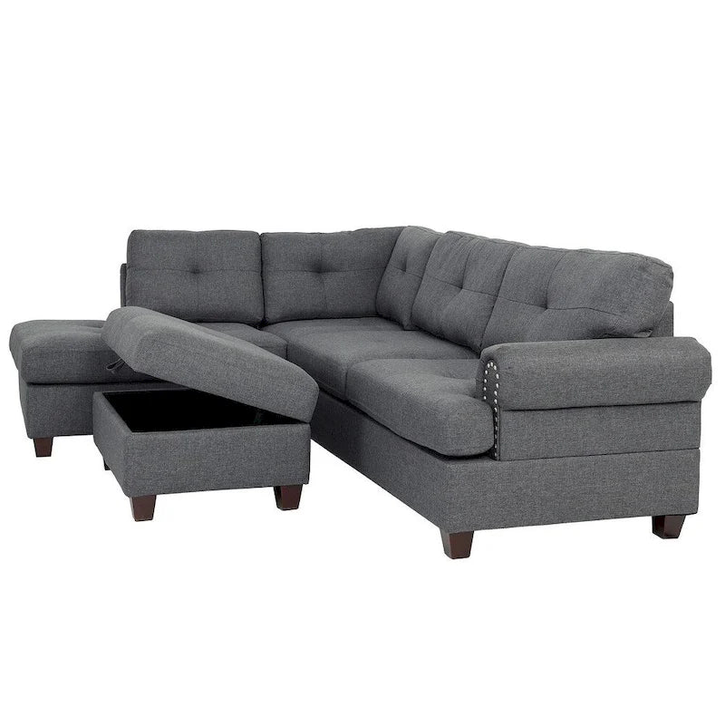 Blue Grey / Ash Black / Mocha 3-Seat Reversible Sectional Sofa Set