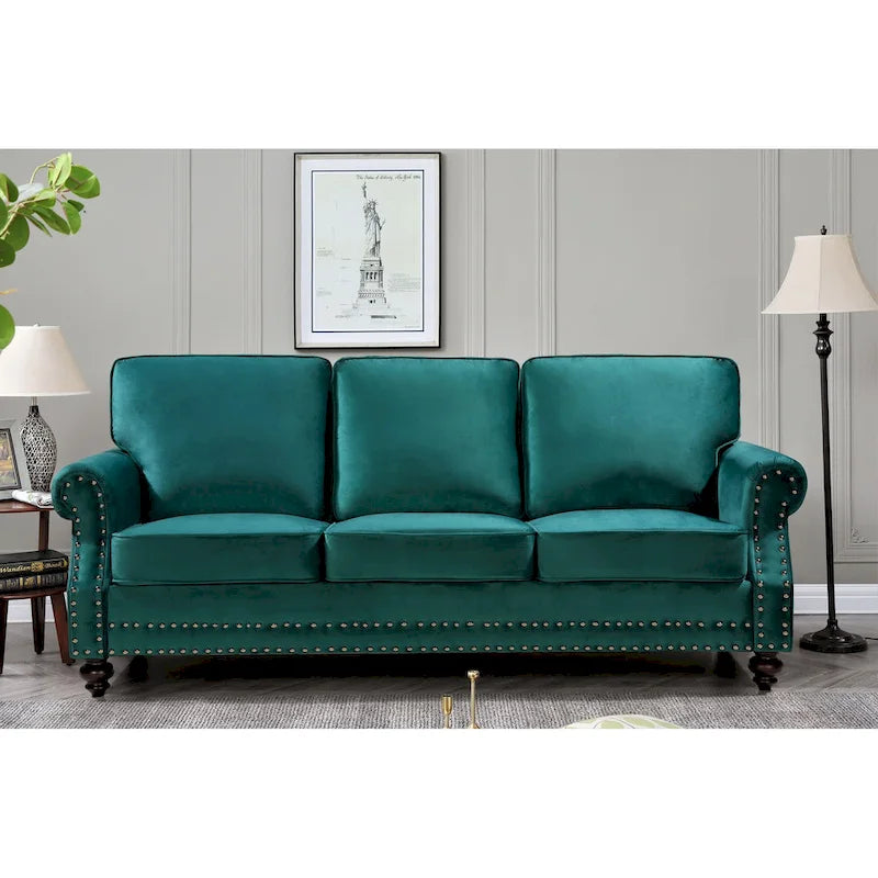 Velvet Nailhead 2-Piece Sofa Set – Loveseat & Sofa, 2-Seat, Multiple Colors