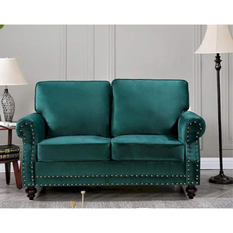 Velvet Nailhead 2-Piece Sofa Set – Loveseat & Sofa, 2-Seat, Multiple Colors