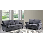 Velvet Nailhead 2-Piece Sofa Set – Loveseat & Sofa, 2-Seat, Multiple Colors