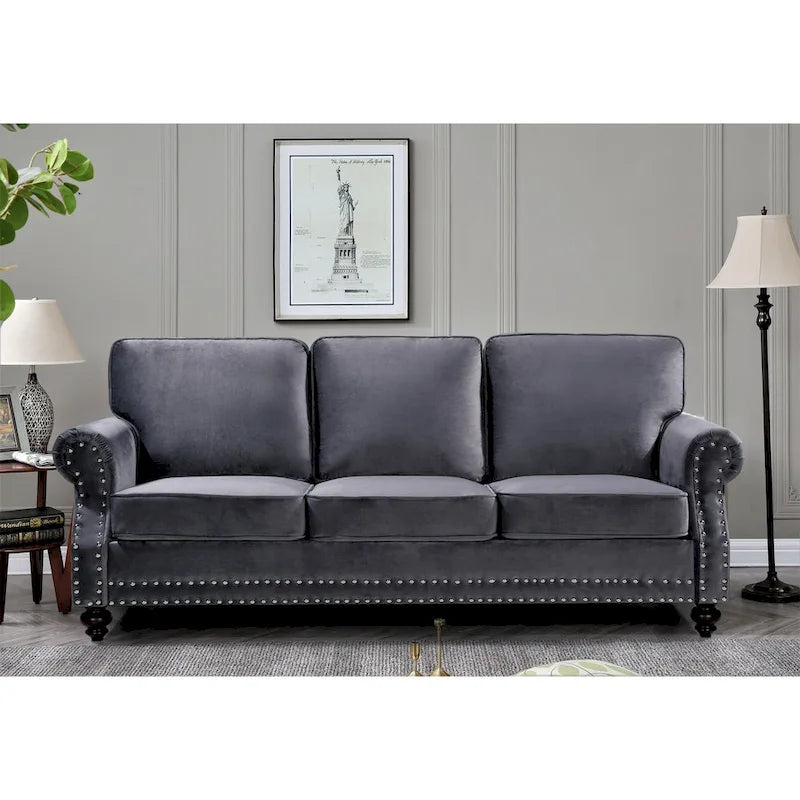 Velvet Nailhead 2-Piece Sofa Set – Loveseat & Sofa, 2-Seat, Multiple Colors