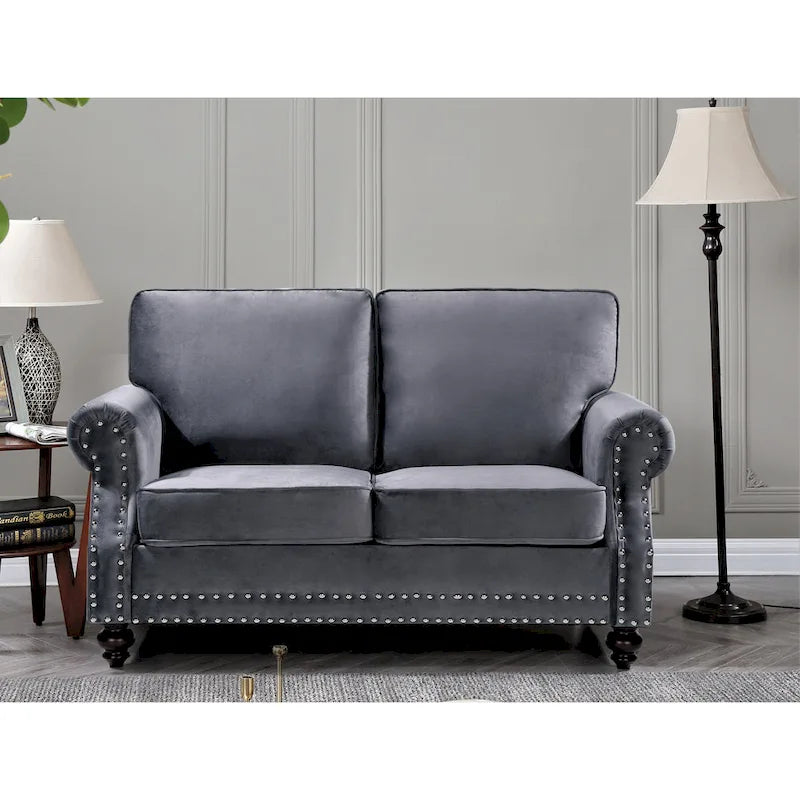 Velvet Nailhead 2-Piece Sofa Set – Loveseat & Sofa, 2-Seat, Multiple Colors