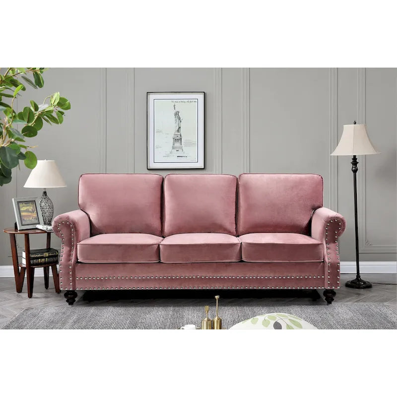Velvet Nailhead 2-Piece Sofa Set – Loveseat & Sofa, 2-Seat, Multiple Colors