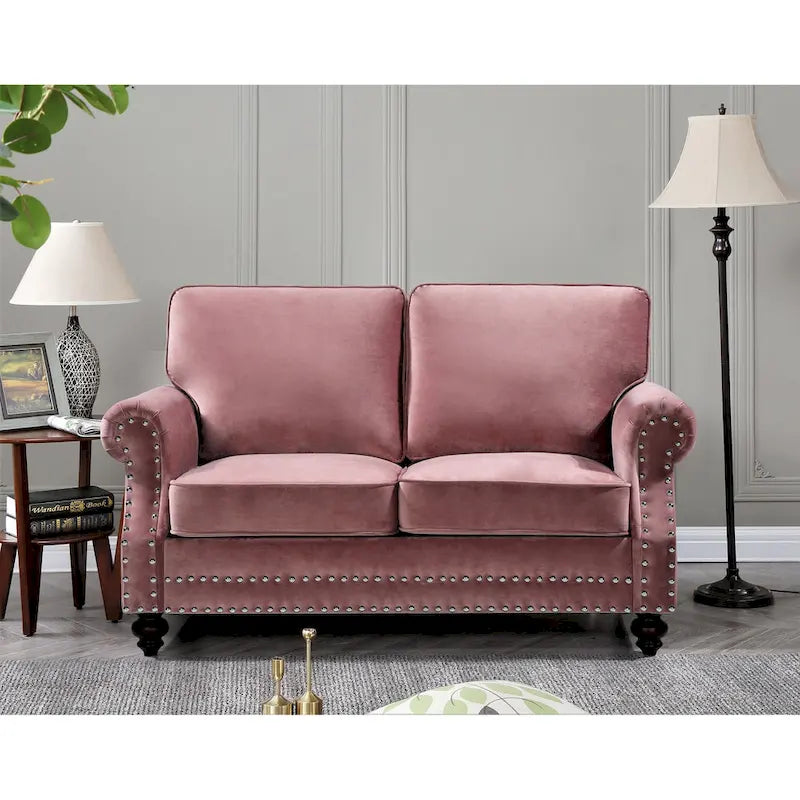 Velvet Nailhead 2-Piece Sofa Set – Loveseat & Sofa, 2-Seat, Multiple Colors