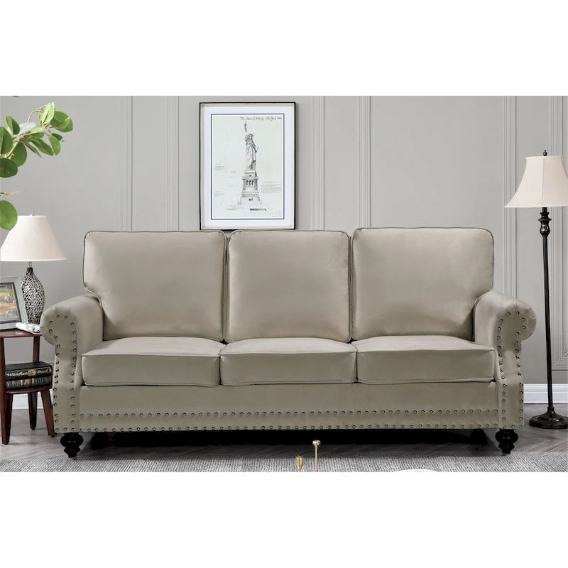 Velvet Nailhead 2-Piece Sofa Set – Loveseat & Sofa, 2-Seat, Multiple Colors
