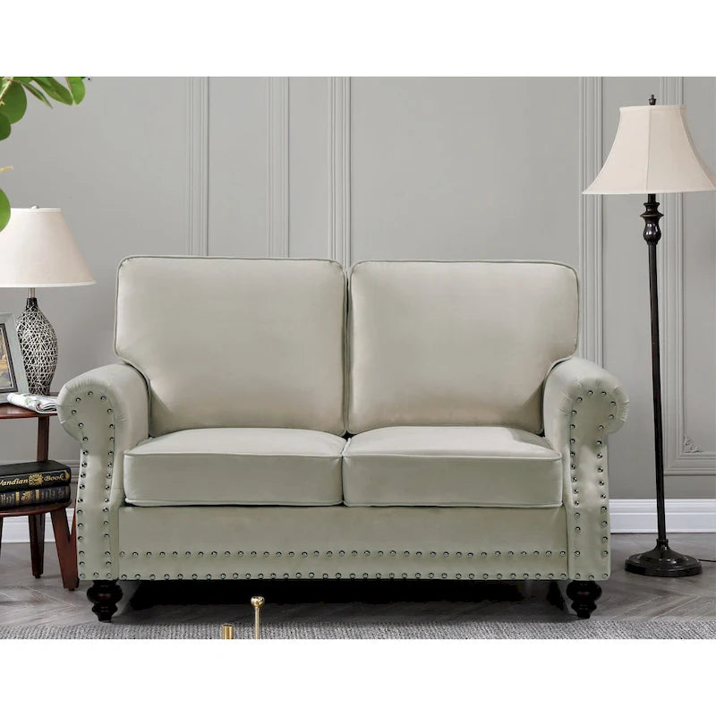 Velvet Nailhead 2-Piece Sofa Set – Loveseat & Sofa, 2-Seat, Multiple Colors