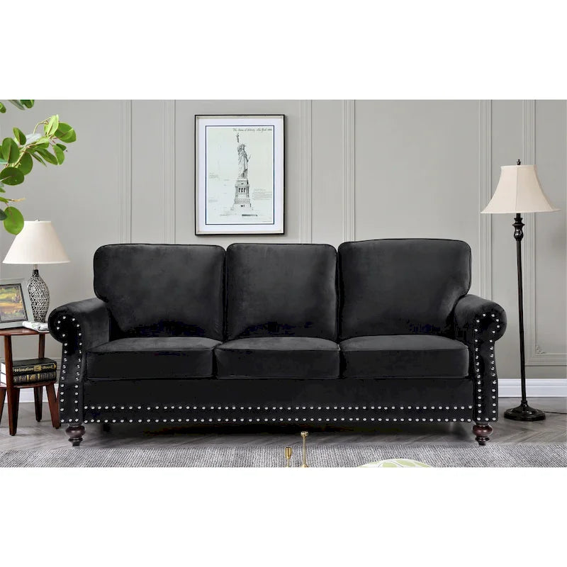 Velvet Nailhead 2-Piece Sofa Set – Loveseat & Sofa, 2-Seat, Multiple Colors