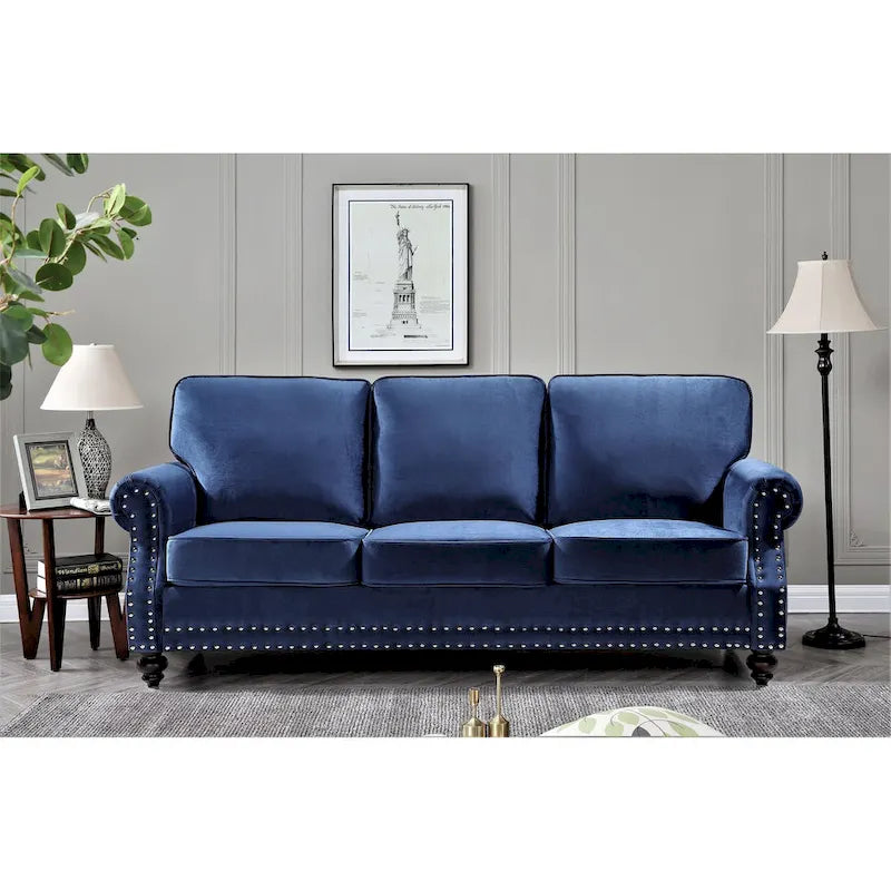 Velvet Nailhead 2-Piece Sofa Set – Loveseat & Sofa, 2-Seat, Multiple Colors