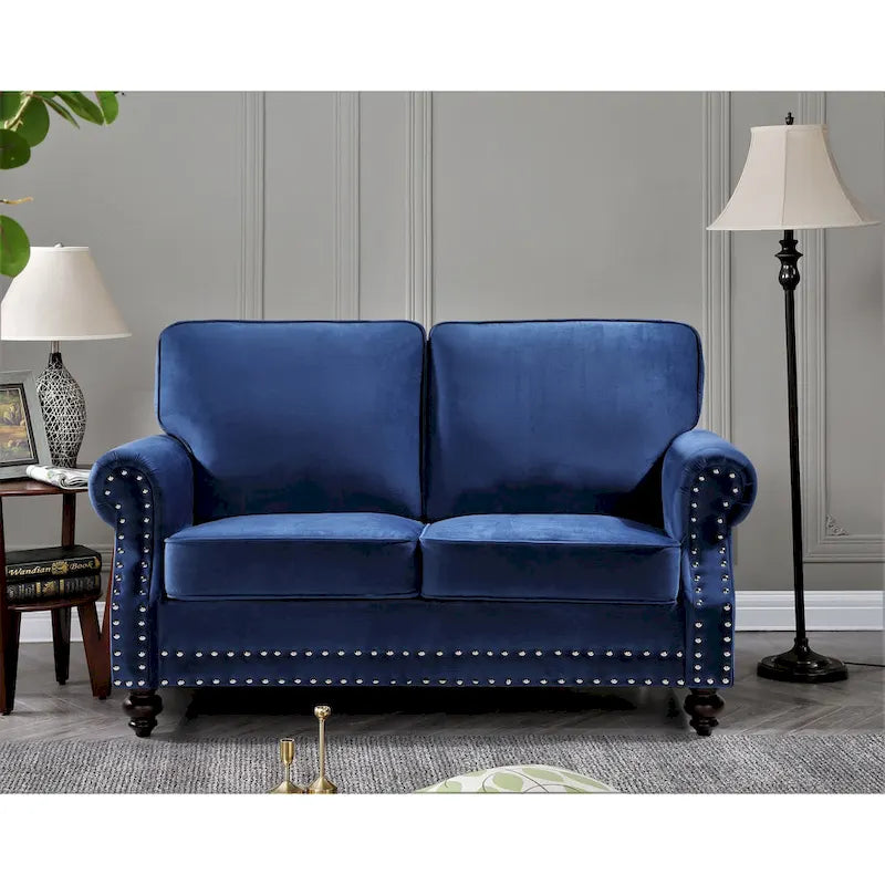 Velvet Nailhead 2-Piece Sofa Set – Loveseat & Sofa, 2-Seat, Multiple Colors