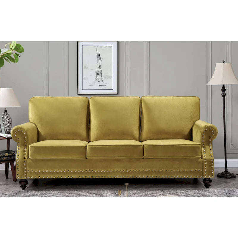 Velvet Nailhead 2-Piece Sofa Set – Loveseat & Sofa, 2-Seat, Multiple Colors
