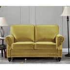 Velvet Nailhead 2-Piece Sofa Set – Loveseat & Sofa, 2-Seat, Multiple Colors