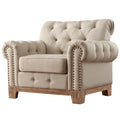 Beige Linen / Brown & Grey Microfiber Tufted Scroll Arm Nailhead Accent Chair, Seats 1