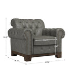Beige Linen / Brown & Grey Microfiber Tufted Scroll Arm Nailhead Accent Chair, Seats 1