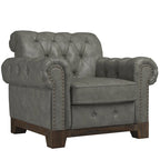 Beige Linen / Brown & Grey Microfiber Tufted Scroll Arm Nailhead Accent Chair, Seats 1