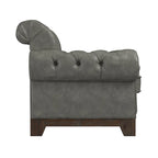 Beige Linen / Brown & Grey Microfiber Tufted Scroll Arm Nailhead Accent Chair, Seats 1