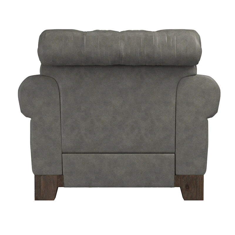 Beige Linen / Brown & Grey Microfiber Tufted Scroll Arm Nailhead Accent Chair, Seats 1