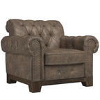 Beige Linen / Brown & Grey Microfiber Tufted Scroll Arm Nailhead Accent Chair, Seats 1