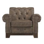 Beige Linen / Brown & Grey Microfiber Tufted Scroll Arm Nailhead Accent Chair, Seats 1