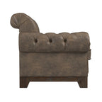 Beige Linen / Brown & Grey Microfiber Tufted Scroll Arm Nailhead Accent Chair, Seats 1