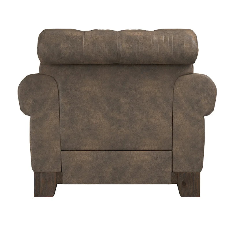 Beige Linen / Brown & Grey Microfiber Tufted Scroll Arm Nailhead Accent Chair, Seats 1