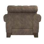 Beige Linen / Brown & Grey Microfiber Tufted Scroll Arm Nailhead Accent Chair, Seats 1