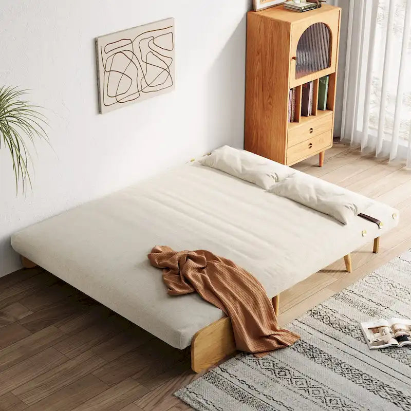 Beige Convertible Sofa Bed, Technical Cloth / Cotton, 1-Seater