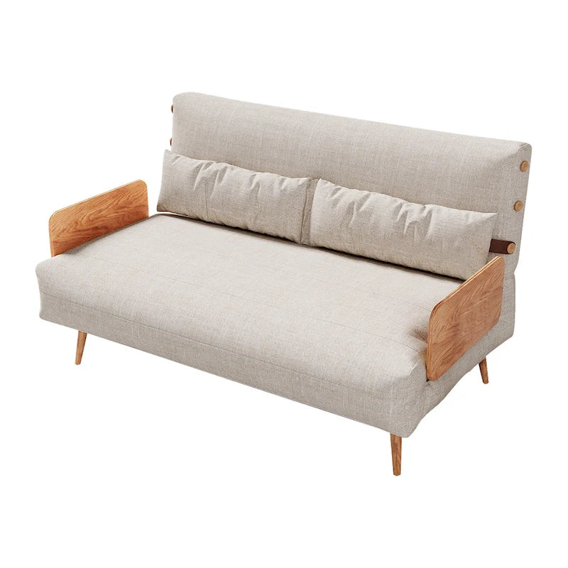 Beige Convertible Sofa Bed, Technical Cloth / Cotton, 1-Seater
