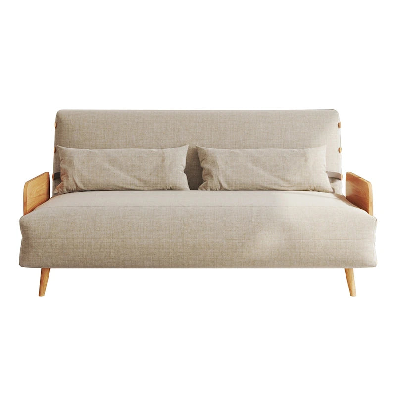 Beige Convertible Sofa Bed, Technical Cloth / Cotton, 1-Seater