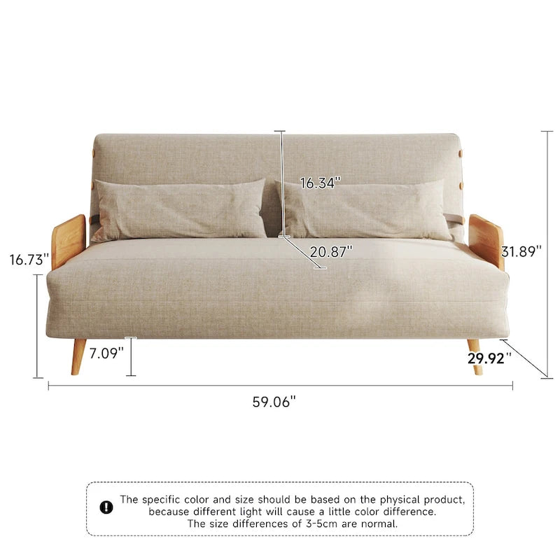 Beige Convertible Sofa Bed, Technical Cloth / Cotton, 1-Seater