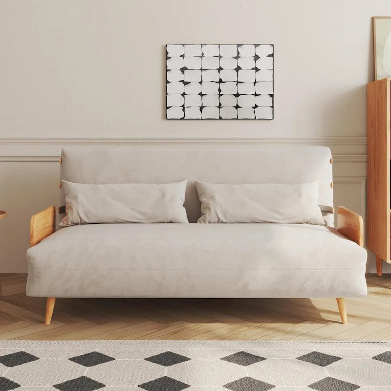 Beige Convertible Sofa Bed, Technical Cloth / Cotton, 1-Seater
