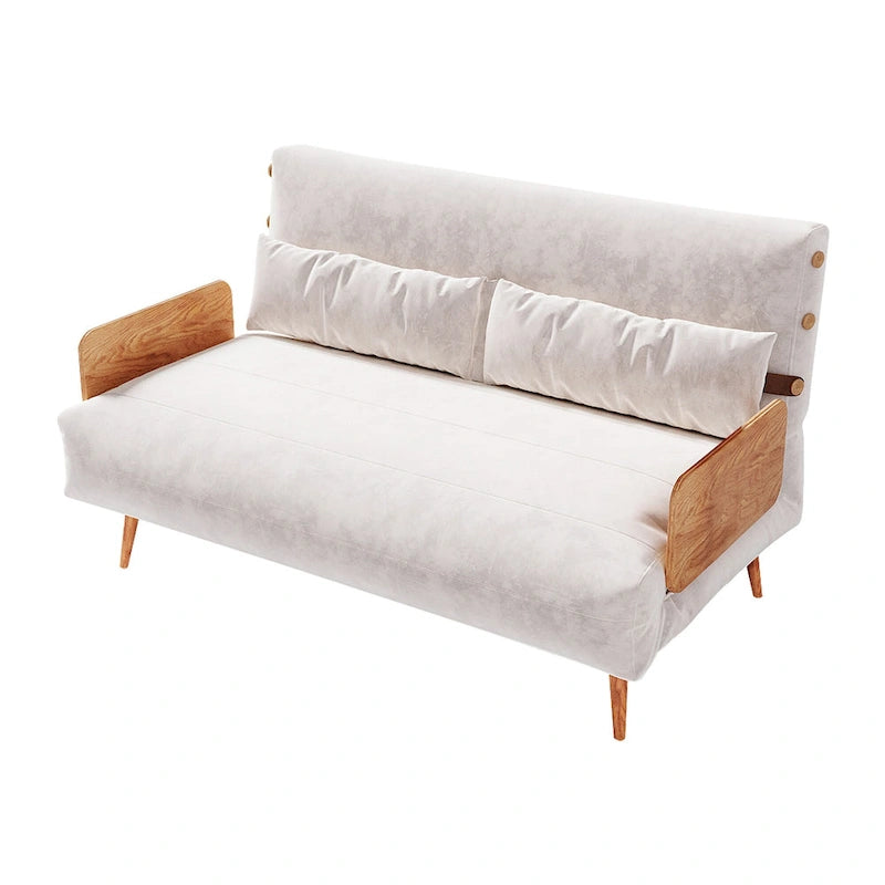 Beige Convertible Sofa Bed, Technical Cloth / Cotton, 1-Seater