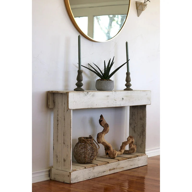 Brown Reclaimed Wood Slatted Console Table, 1-Person Use