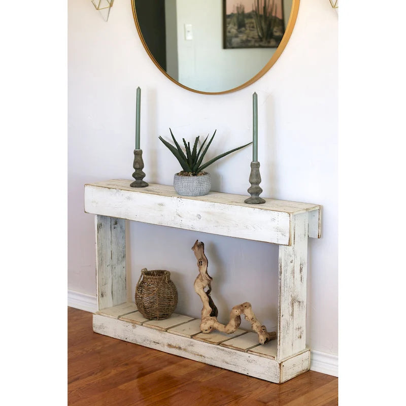 Brown Reclaimed Wood Slatted Console Table, 1-Person Use